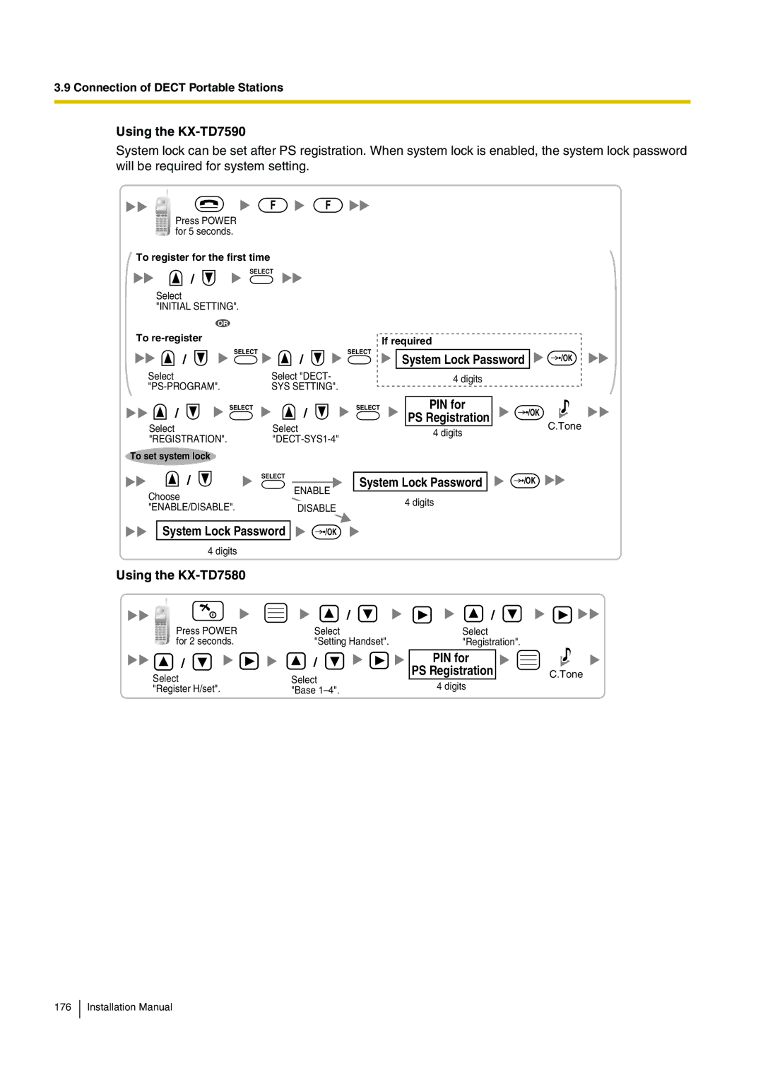 Panasonic KX-TDE100 installation manual System Lock Password /OK, Using the KX-TD7580 