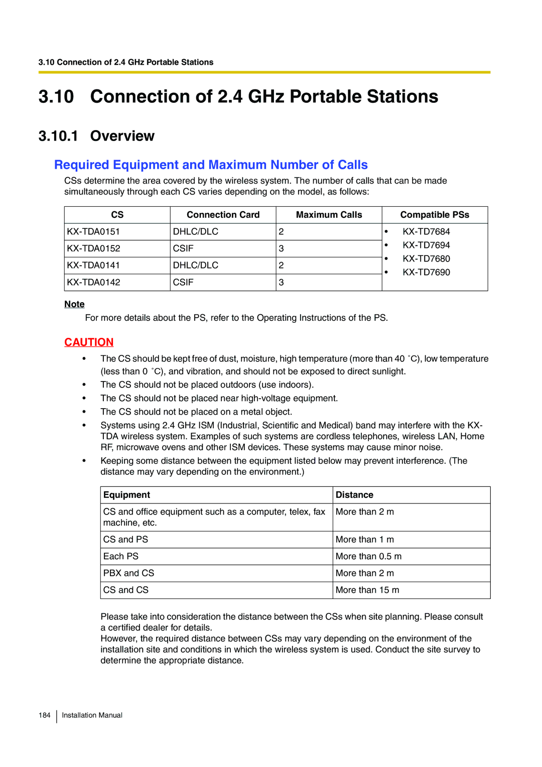 Panasonic KX-TDE100 installation manual Connection of 2.4 GHz Portable Stations, Overview 