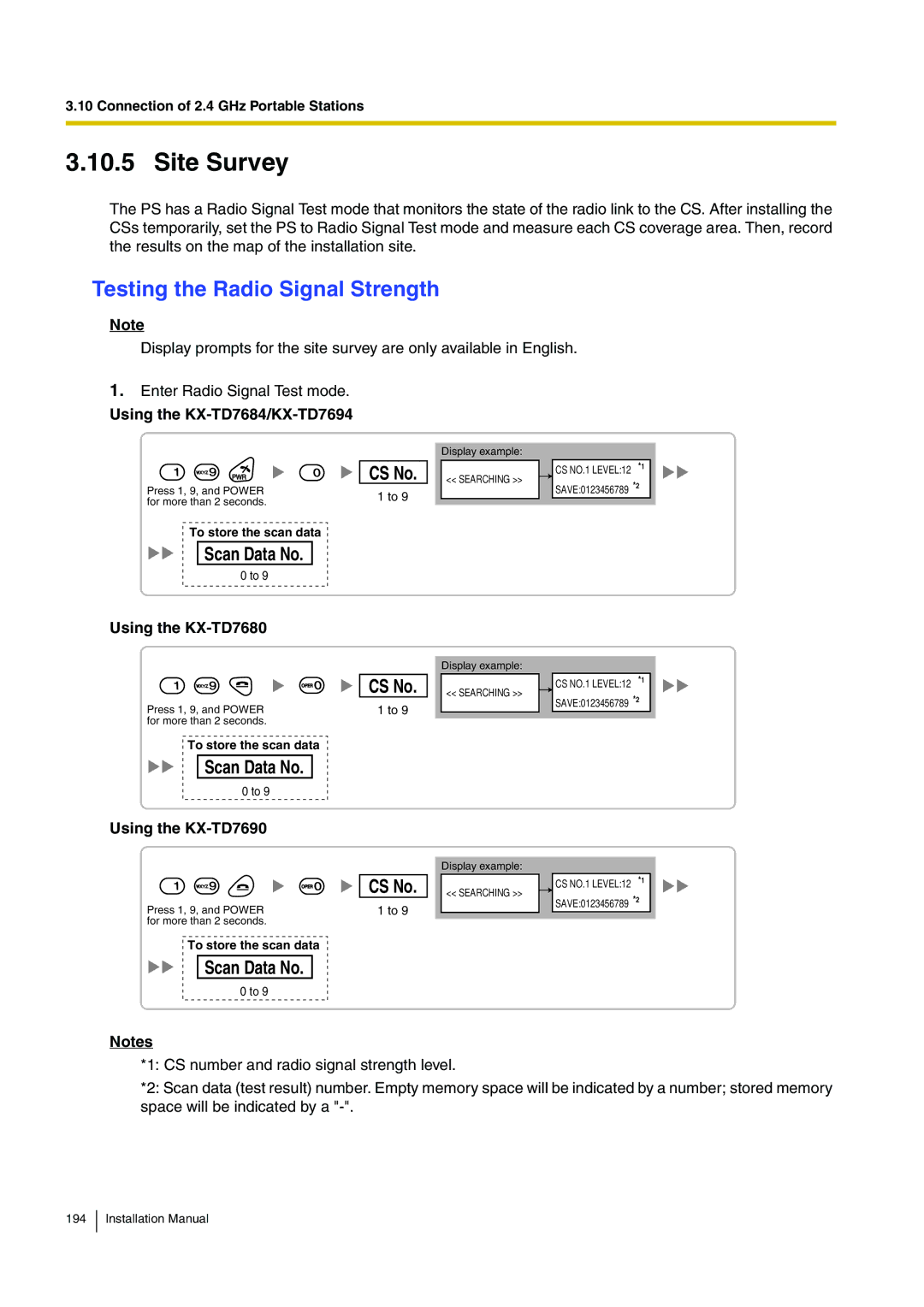 Panasonic KX-TDE100 installation manual Site Survey, Scan Data No 