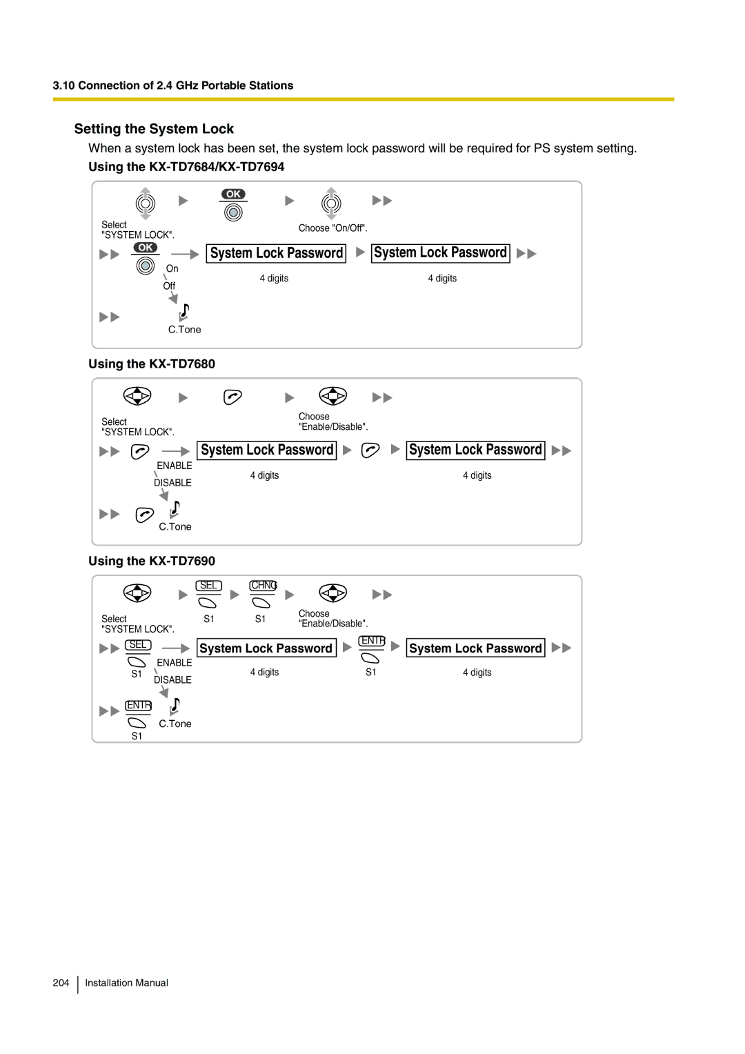 Panasonic KX-TDE100 installation manual Setting the System Lock 