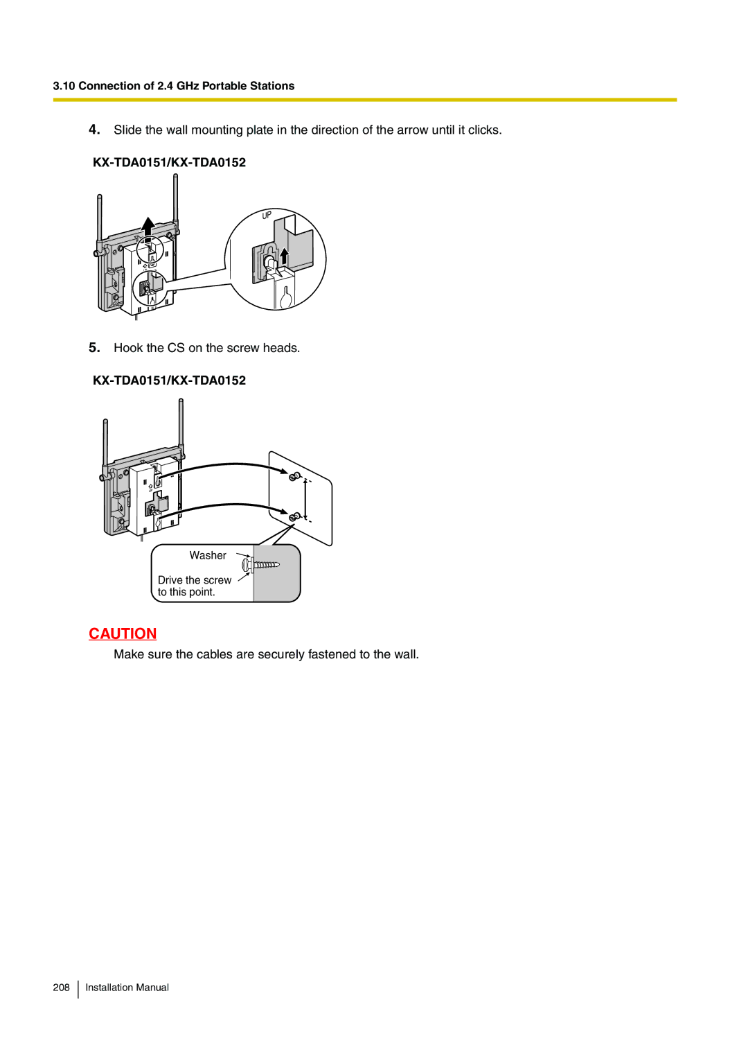 Panasonic KX-TDE100 installation manual Hook the CS on the screw heads 