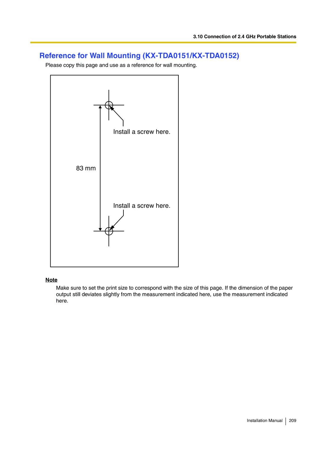 Panasonic KX-TDE100 installation manual Reference for Wall Mounting KX-TDA0151/KX-TDA0152 