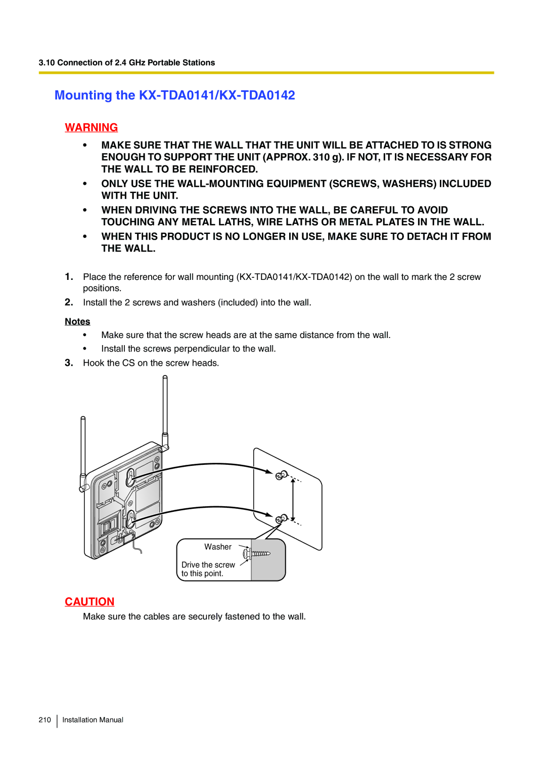 Panasonic KX-TDE100 installation manual Mounting the KX-TDA0141/KX-TDA0142 