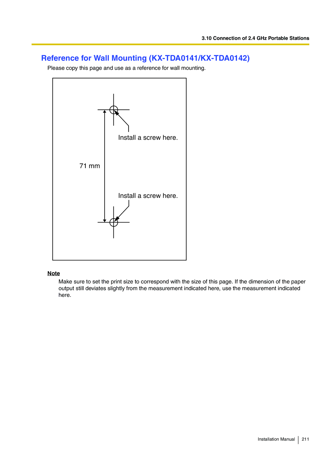 Panasonic KX-TDE100 installation manual Reference for Wall Mounting KX-TDA0141/KX-TDA0142 