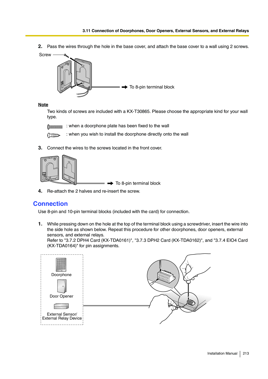 Panasonic KX-TDE100 installation manual Connection 