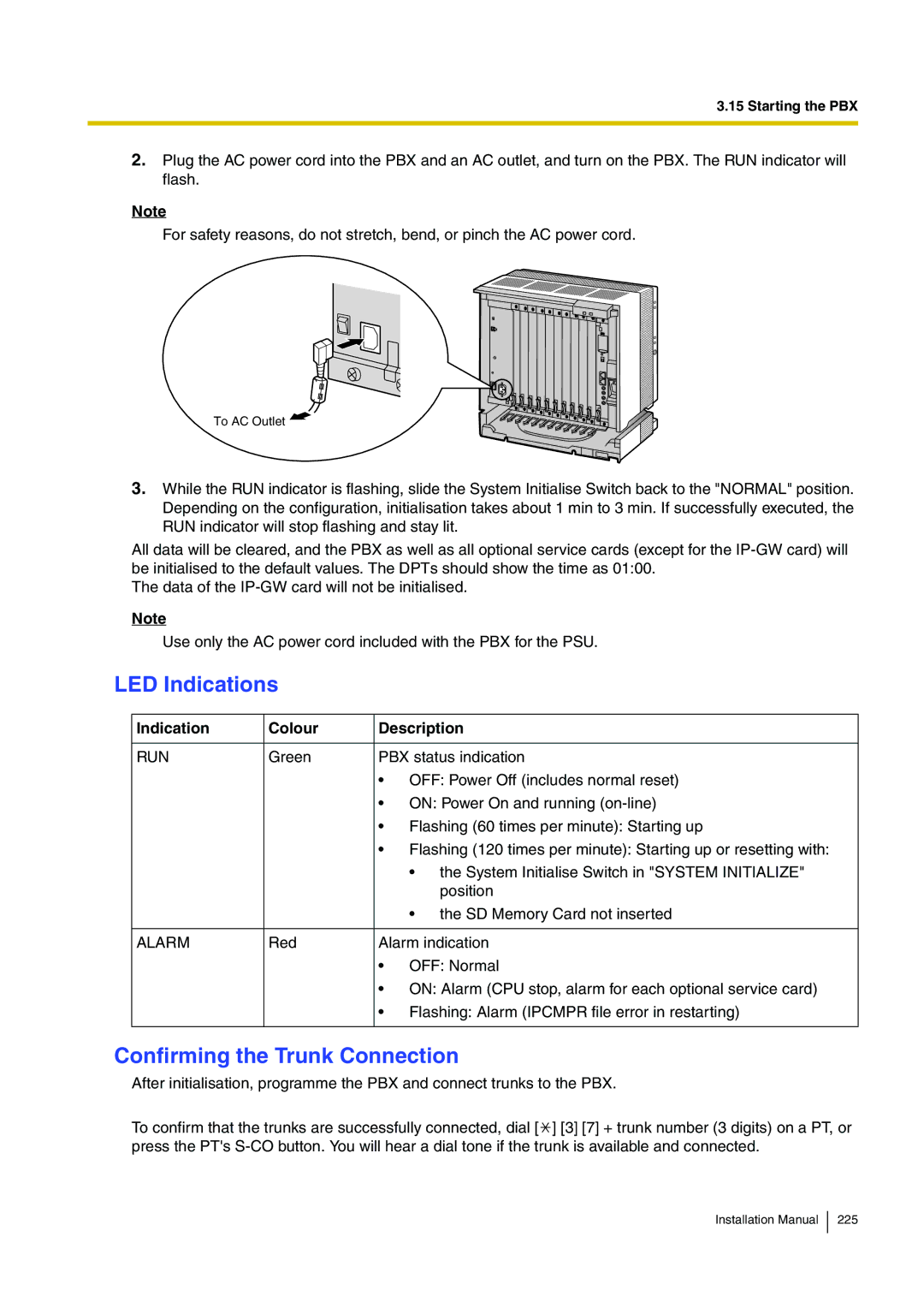 Panasonic KX-TDE100 installation manual Confirming the Trunk Connection, Run 