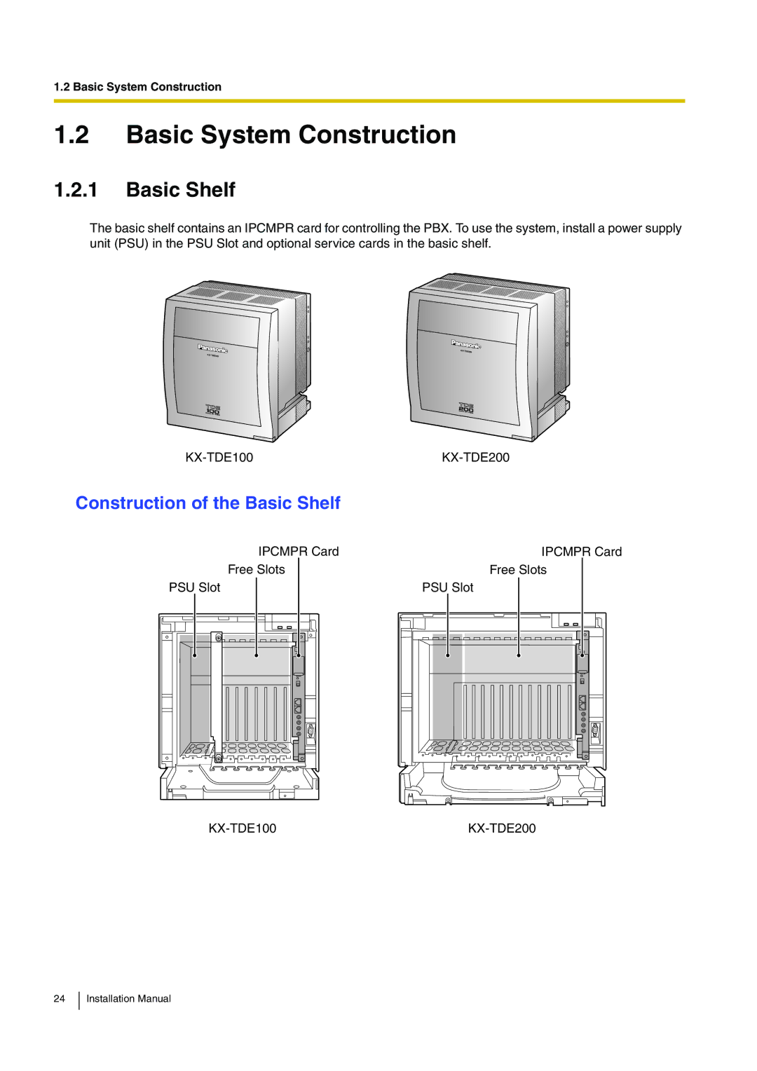 Panasonic KX-TDE100 installation manual Basic System Construction, Construction of the Basic Shelf 