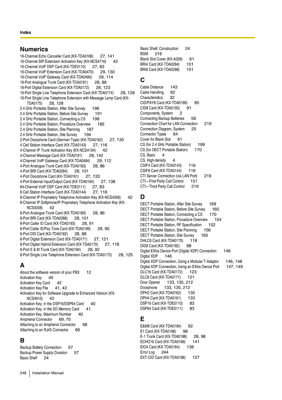 Panasonic KX-TDE100 installation manual Numerics 