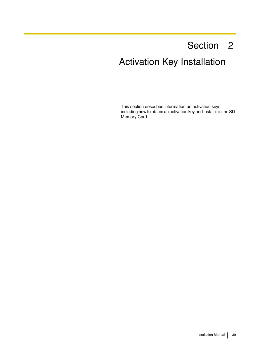 Panasonic KX-TDE100 installation manual Section Activation Key Installation 