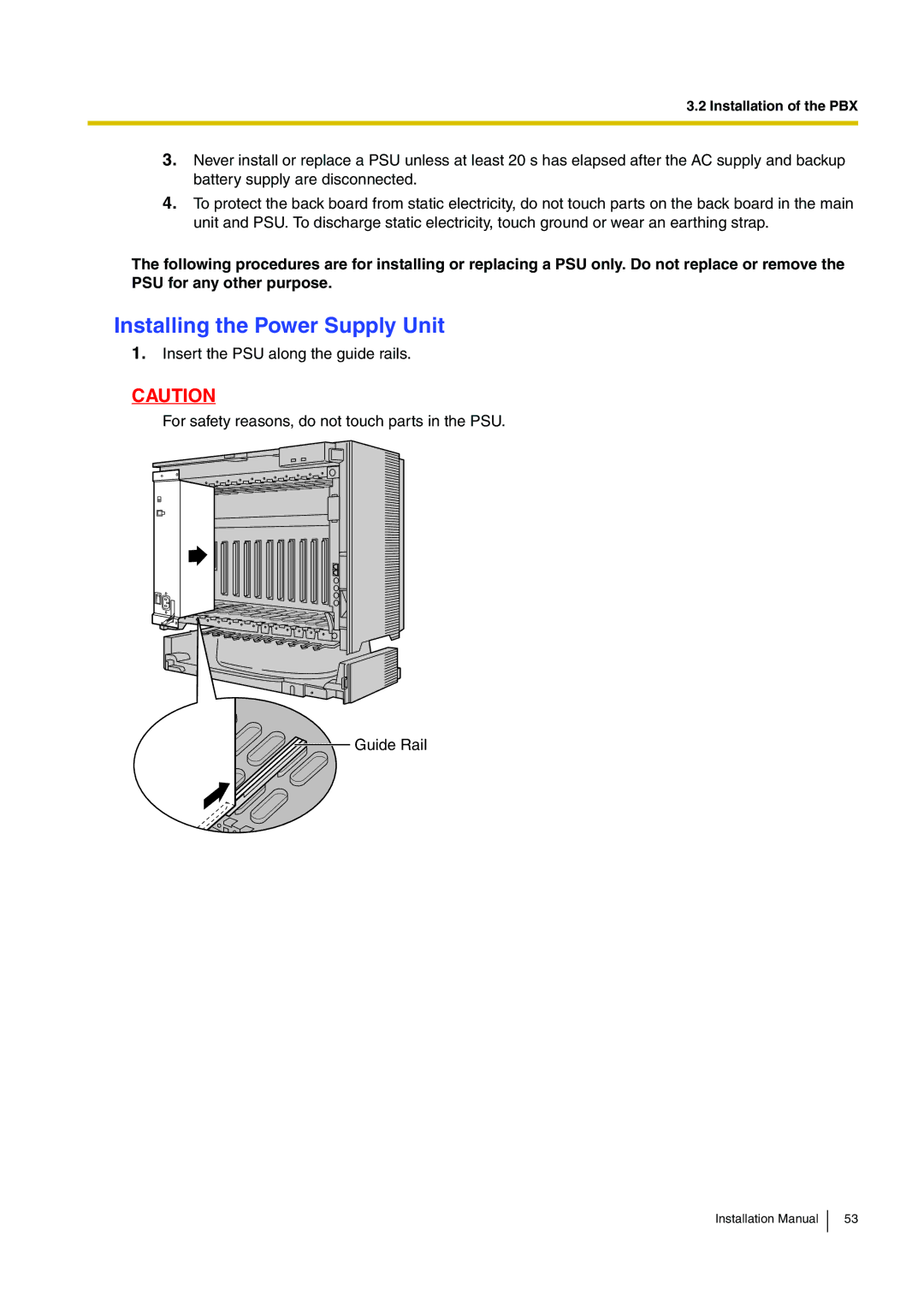 Panasonic KX-TDE100 installation manual Installing the Power Supply Unit 