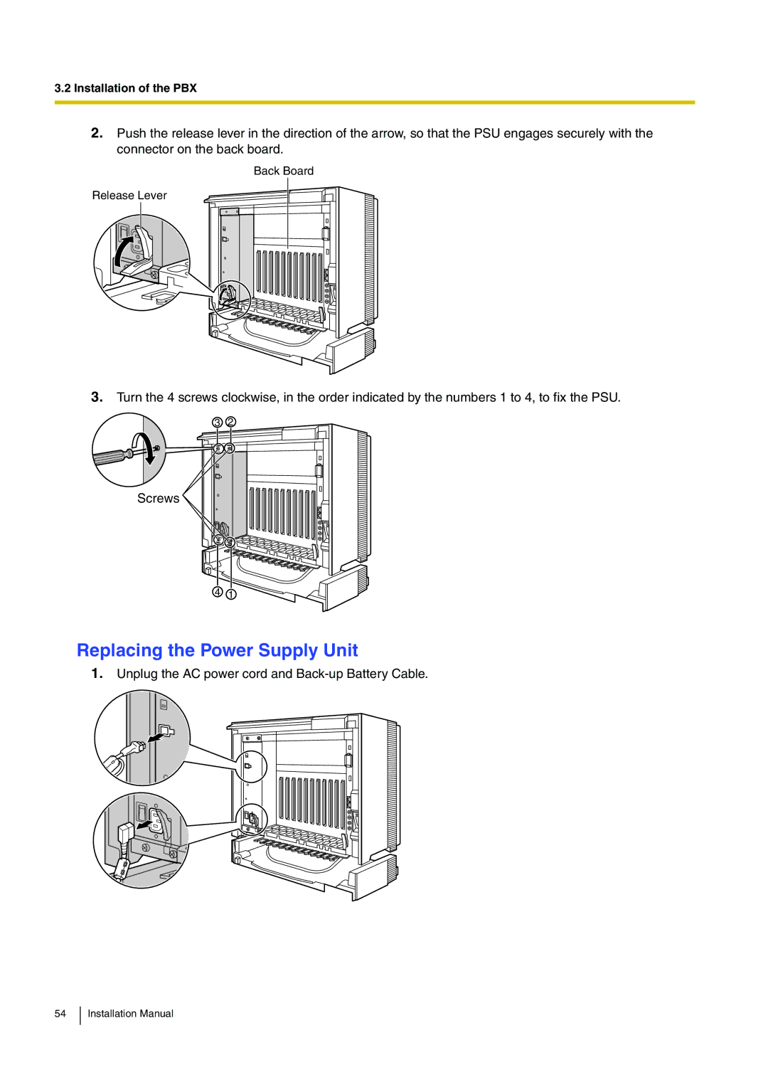 Panasonic KX-TDE100 installation manual Replacing the Power Supply Unit 