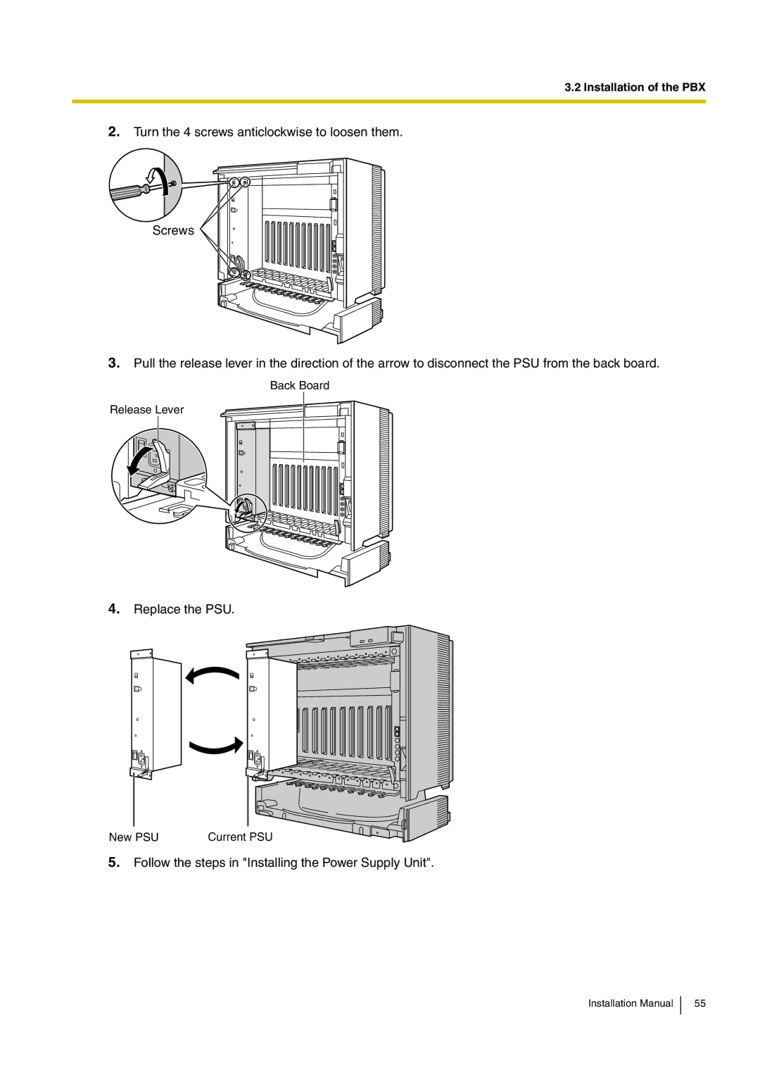 Panasonic KX-TDE100 installation manual Replace the PSU 