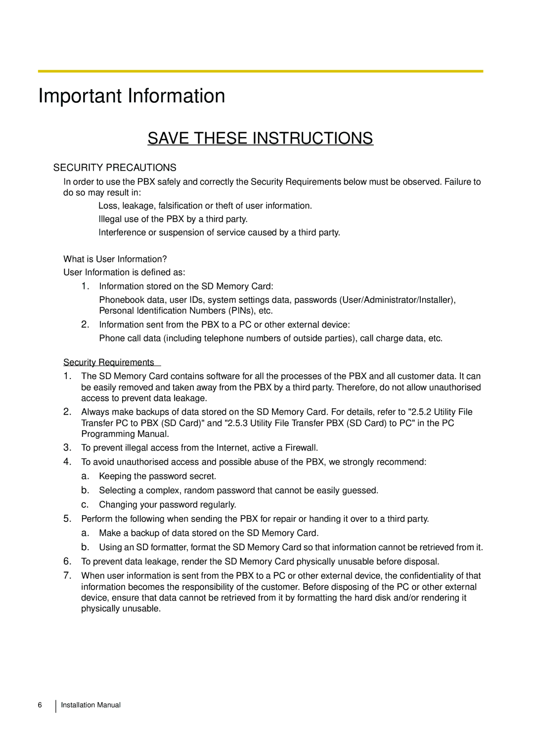 Panasonic KX-TDE100 installation manual What is User Information?, Security Requirements 