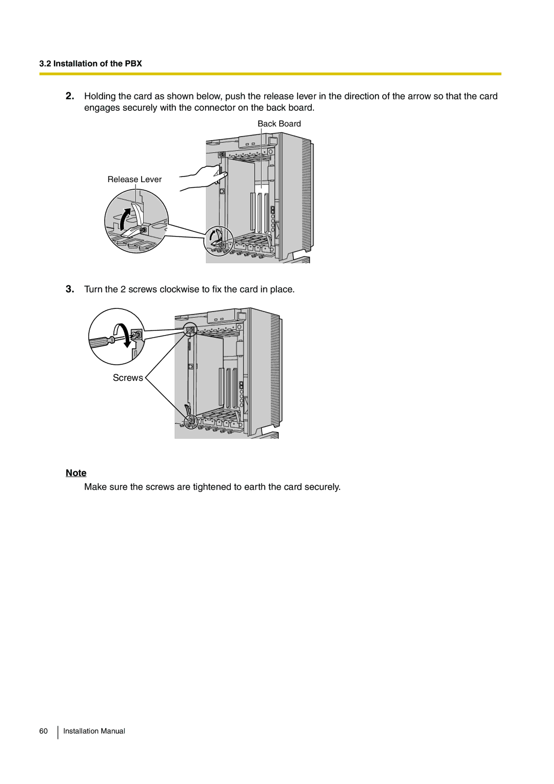 Panasonic KX-TDE100 installation manual Back Board Release Lever 