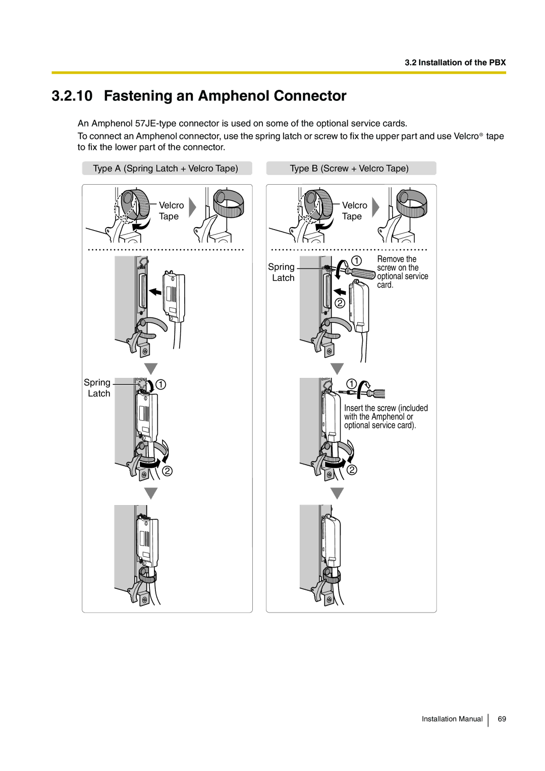 Panasonic KX-TDE100 installation manual Fastening an Amphenol Connector 