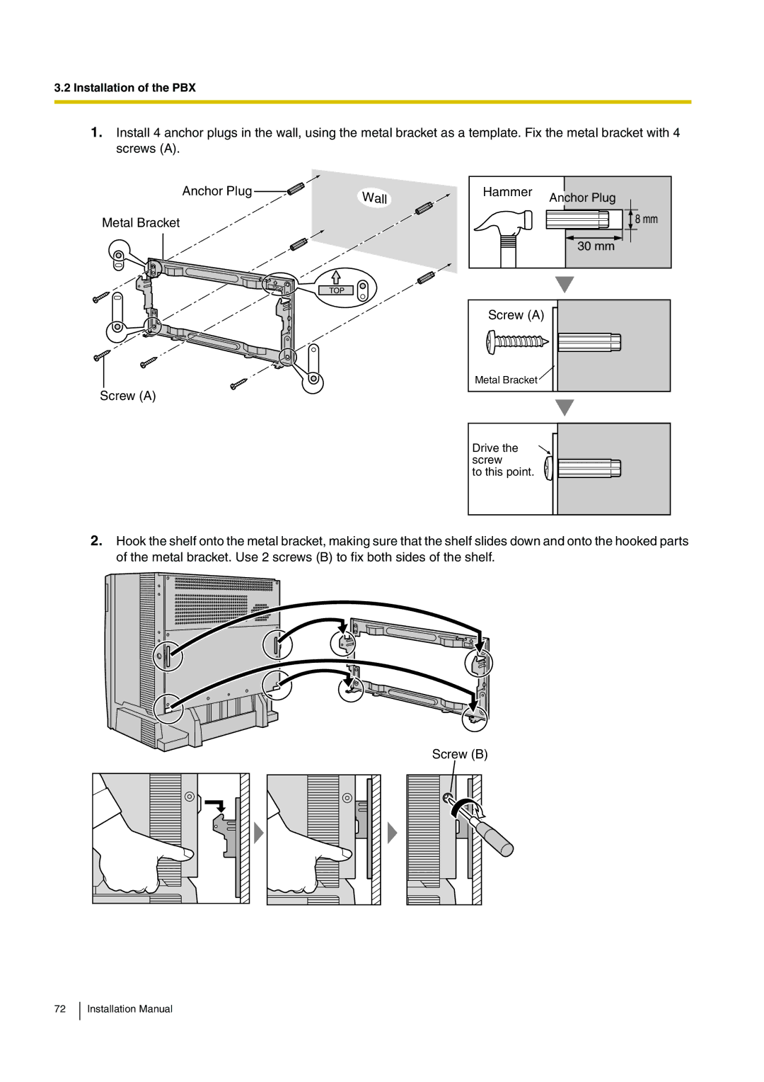 Panasonic KX-TDE100 installation manual Wall 