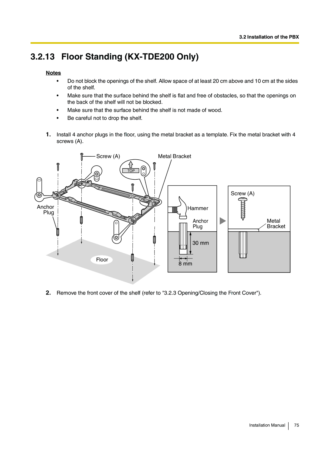 Panasonic KX-TDE100 installation manual Floor Standing KX-TDE200 Only 