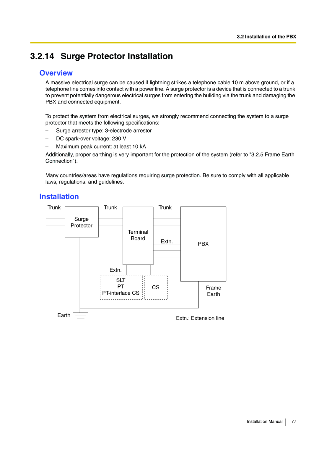 Panasonic KX-TDE100 installation manual Surge Protector Installation, Overview, Pbx 