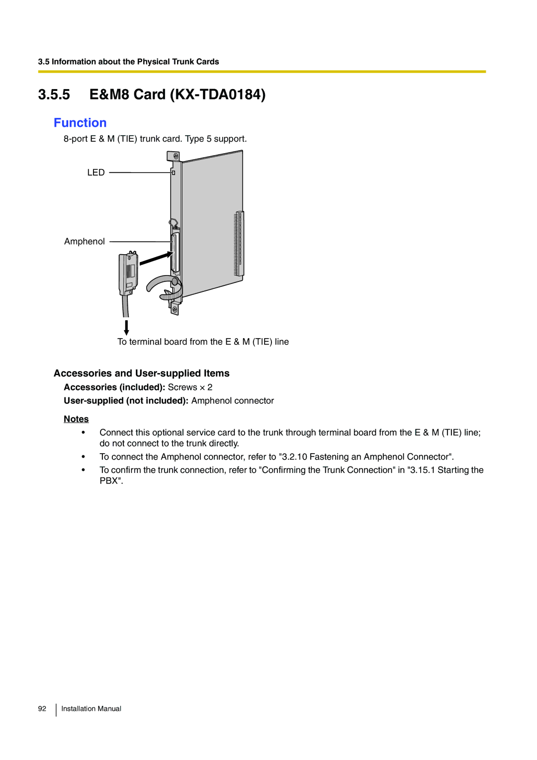 Panasonic KX-TDE100 installation manual 5 E&M8 Card KX-TDA0184, Led 