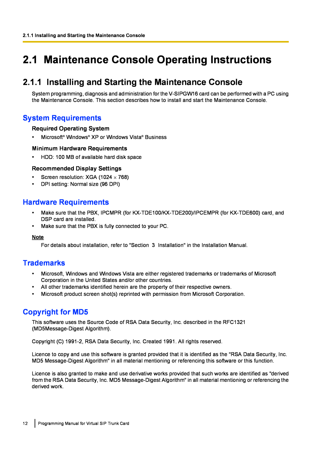 Panasonic KX-TDE100 manual Maintenance Console Operating Instructions, Installing and Starting the Maintenance Console 