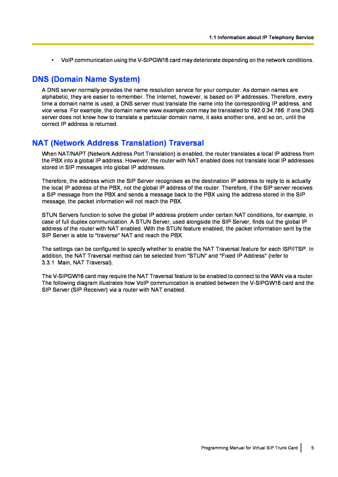 Panasonic KX-TDE100 manual DNS Domain Name System, NAT Network Address Translation Traversal 