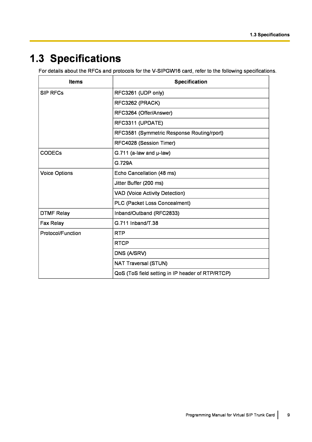 Panasonic KX-TDE100 manual Specifications, Items 
