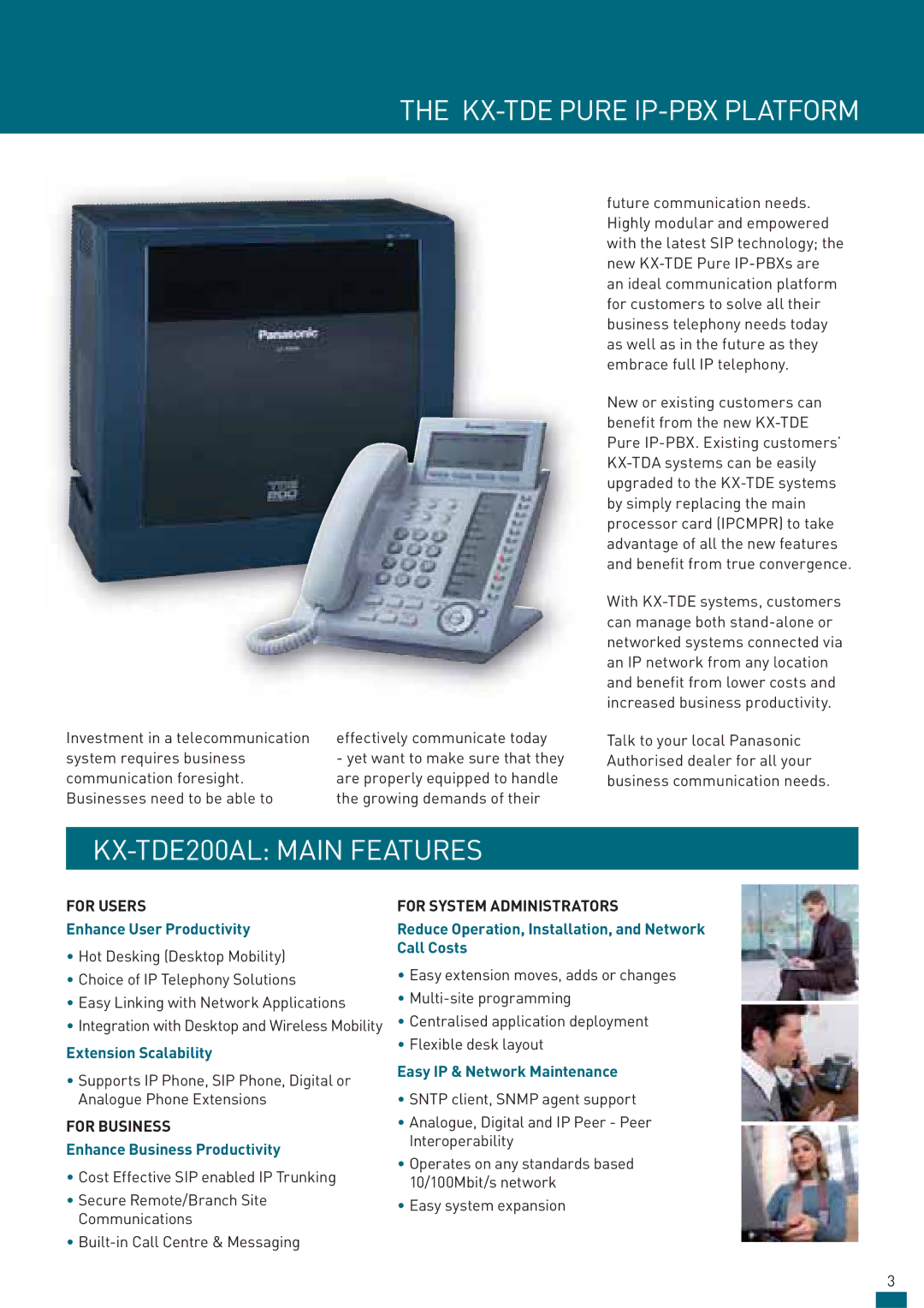 Panasonic manual KX-TDE Pure IP-PBX Platform, KX-TDE200AL Main Features 