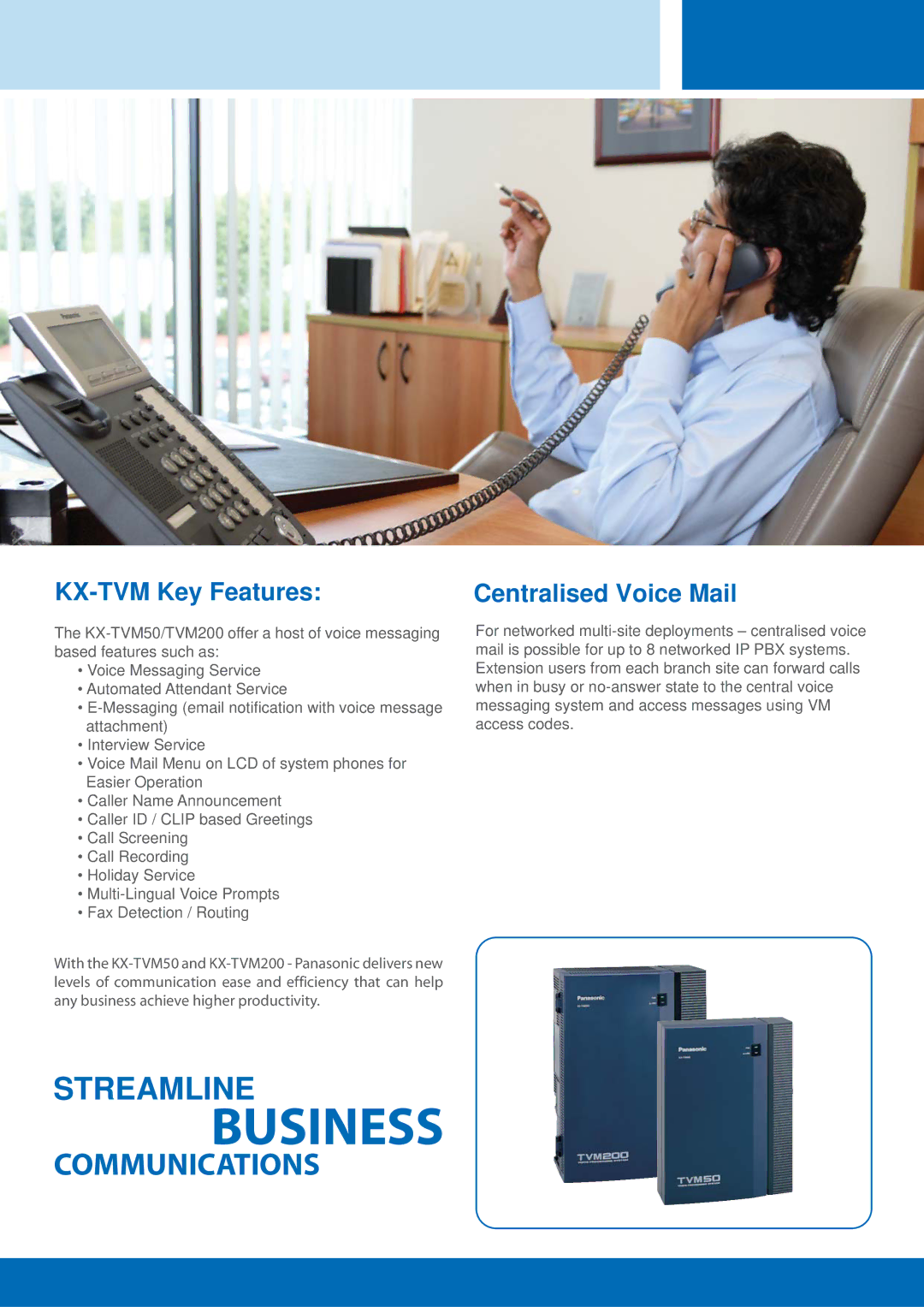 Panasonic KX-TDE600 PURE IP PBX manual KX-TVM Key Features, Centralised Voice Mail 