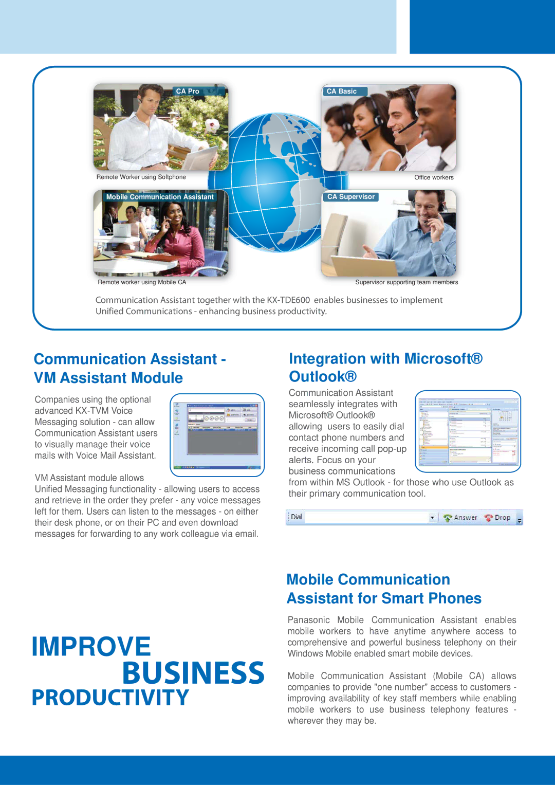 Panasonic KX-TDE600 PURE IP PBX manual Productivity, Communication Assistant VM Assistant Module 