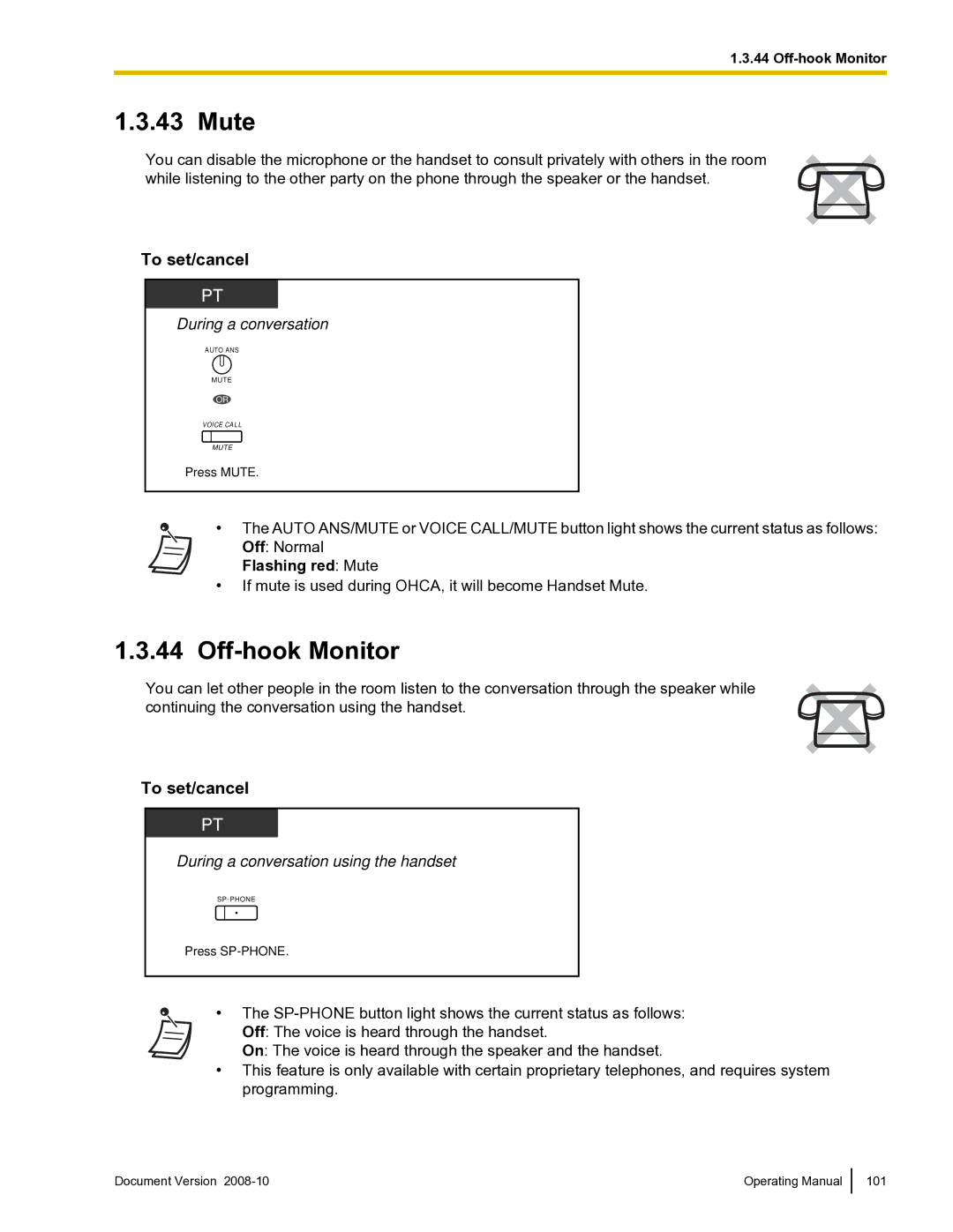 Panasonic KX-TDE600 manual Off-hook Monitor, Flashing red Mute 