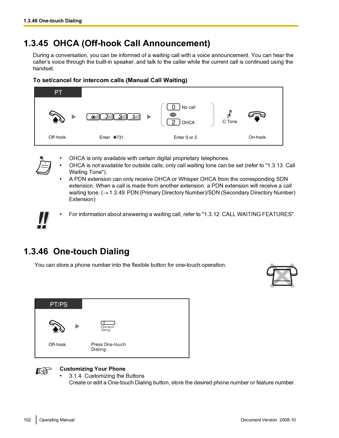 Panasonic KX-TDE600 manual Ohca Off-hook Call Announcement, One-touch Dialing 