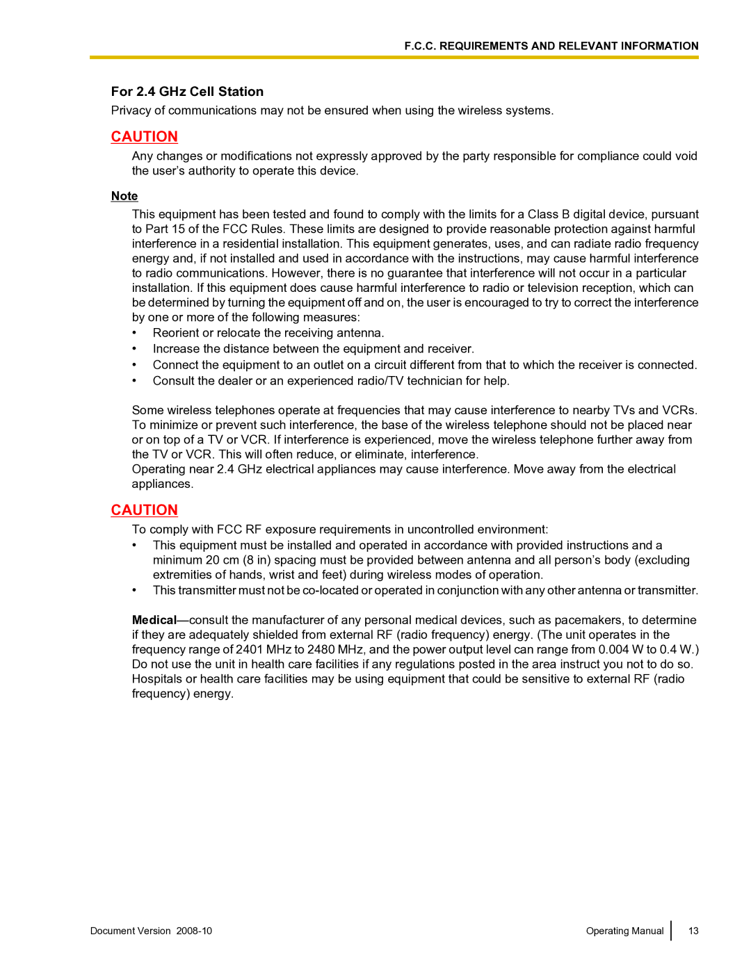 Panasonic KX-TDE600 manual For 2.4 GHz Cell Station 