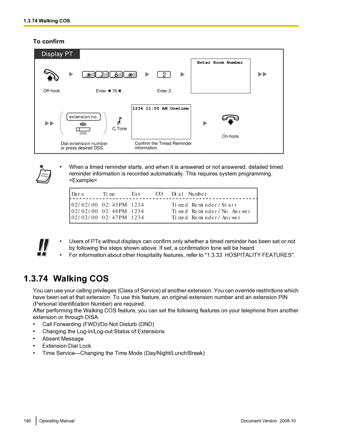 Panasonic KX-TDE600 manual Walking COS, Display PT 