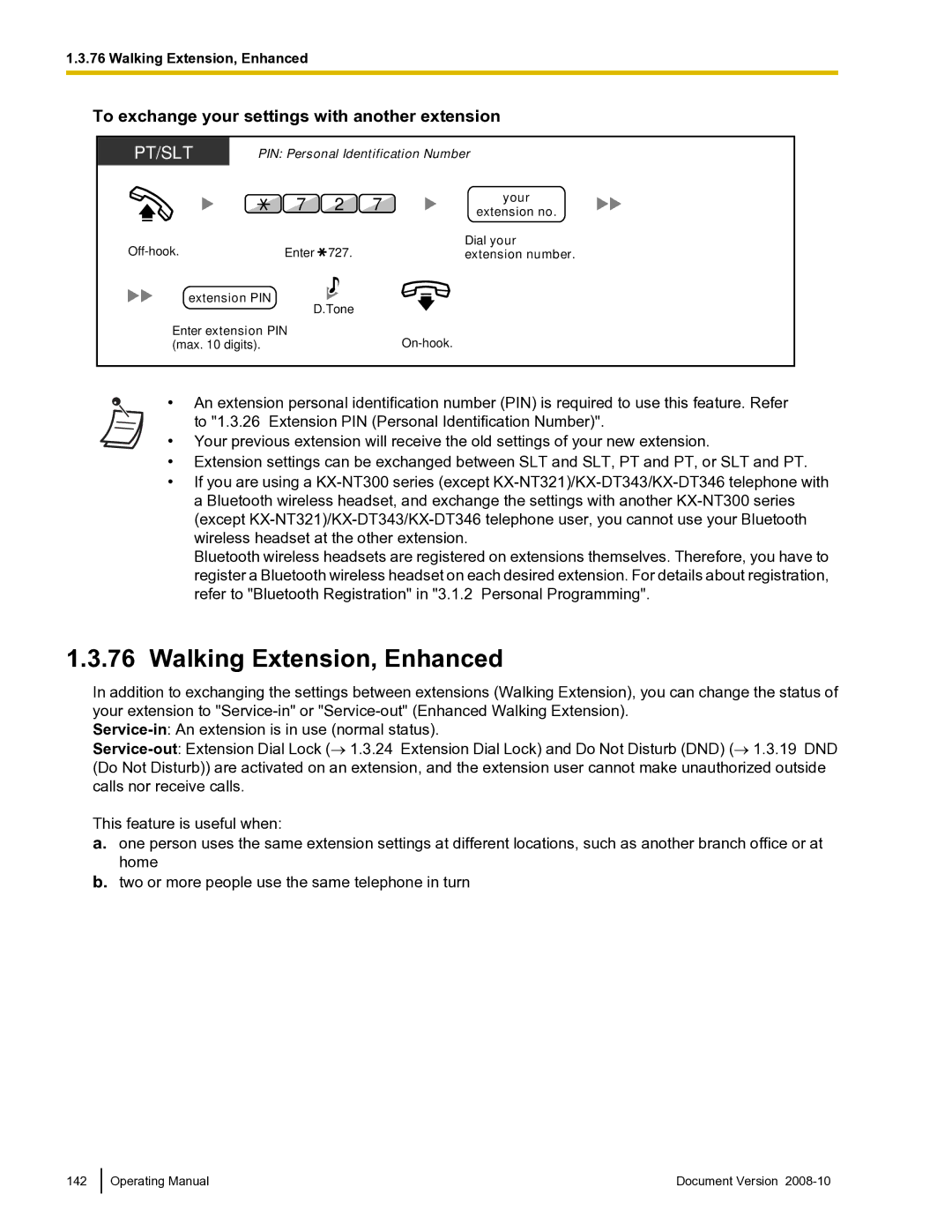 Panasonic KX-TDE600 manual Walking Extension, Enhanced, To exchange your settings with another extension, 727 