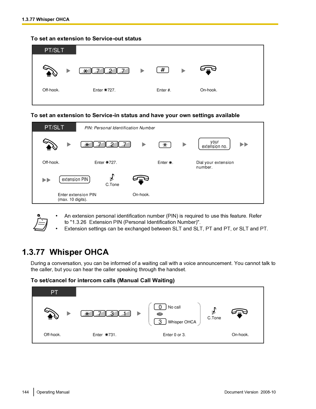 Panasonic KX-TDE600 manual Whisper Ohca, To set an extension to Service-out status 