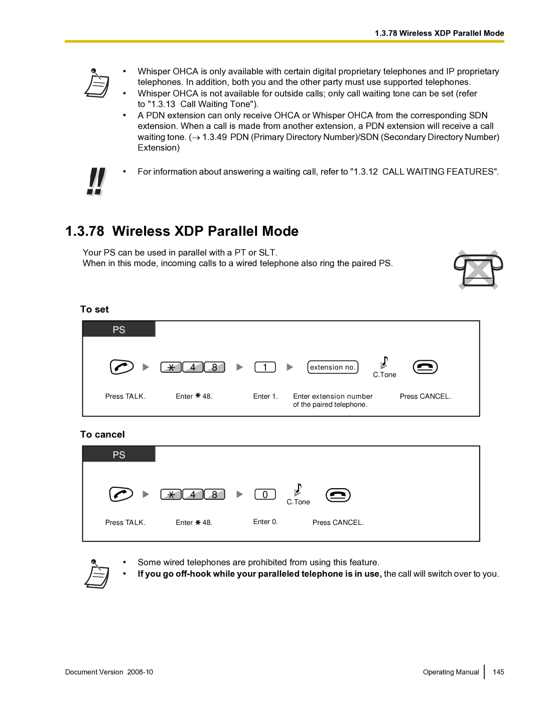 Panasonic KX-TDE600 manual Wireless XDP Parallel Mode, To set 