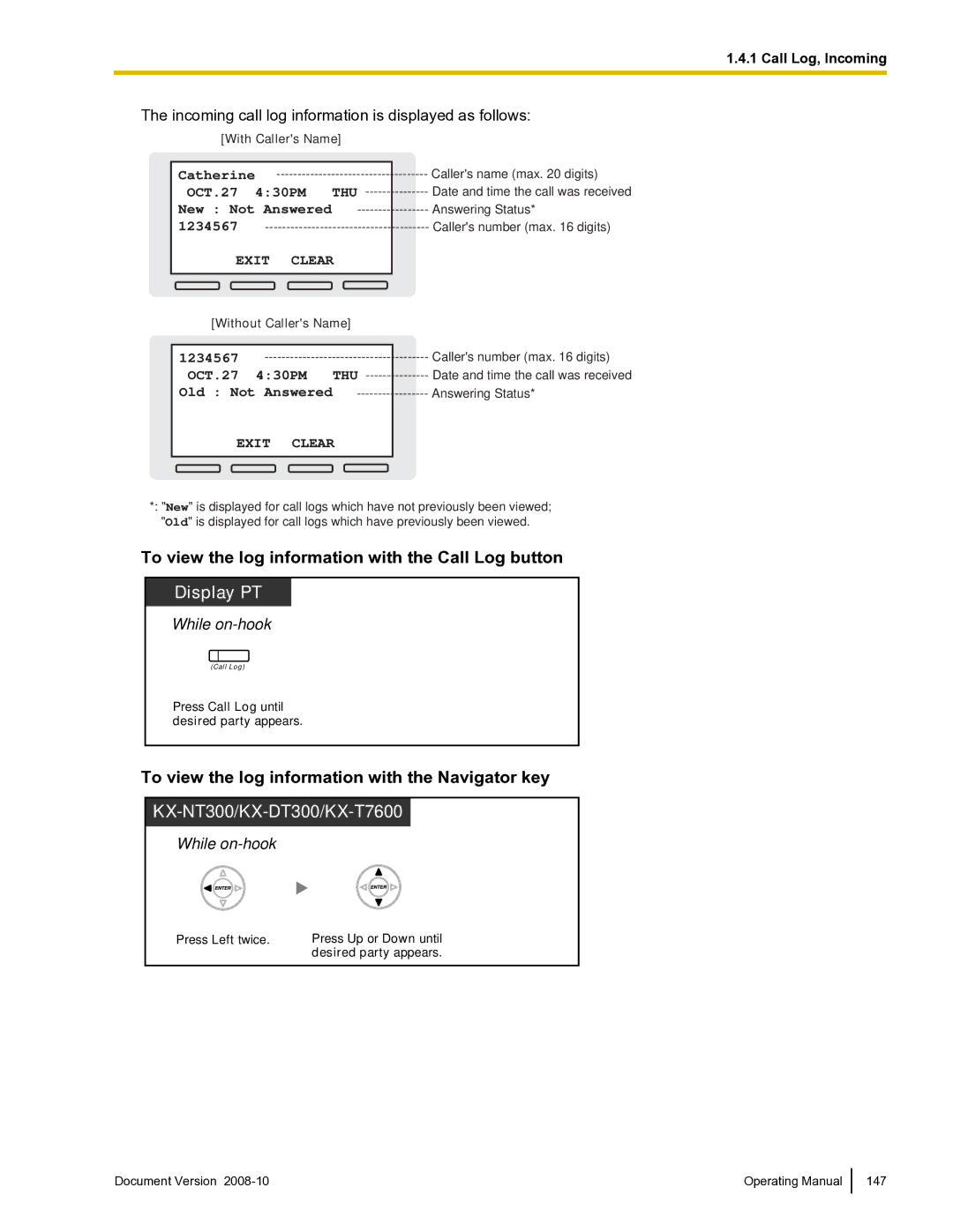 Panasonic KX-TDE600 manual To view the log information with the Call Log button 