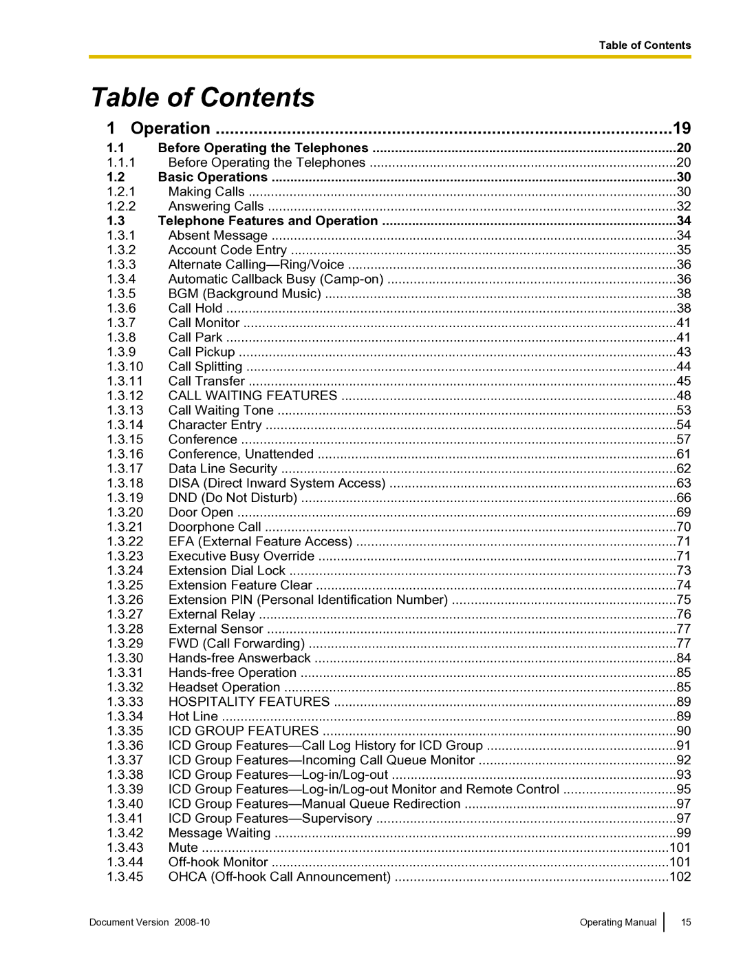 Panasonic KX-TDE600 manual Table of Contents 