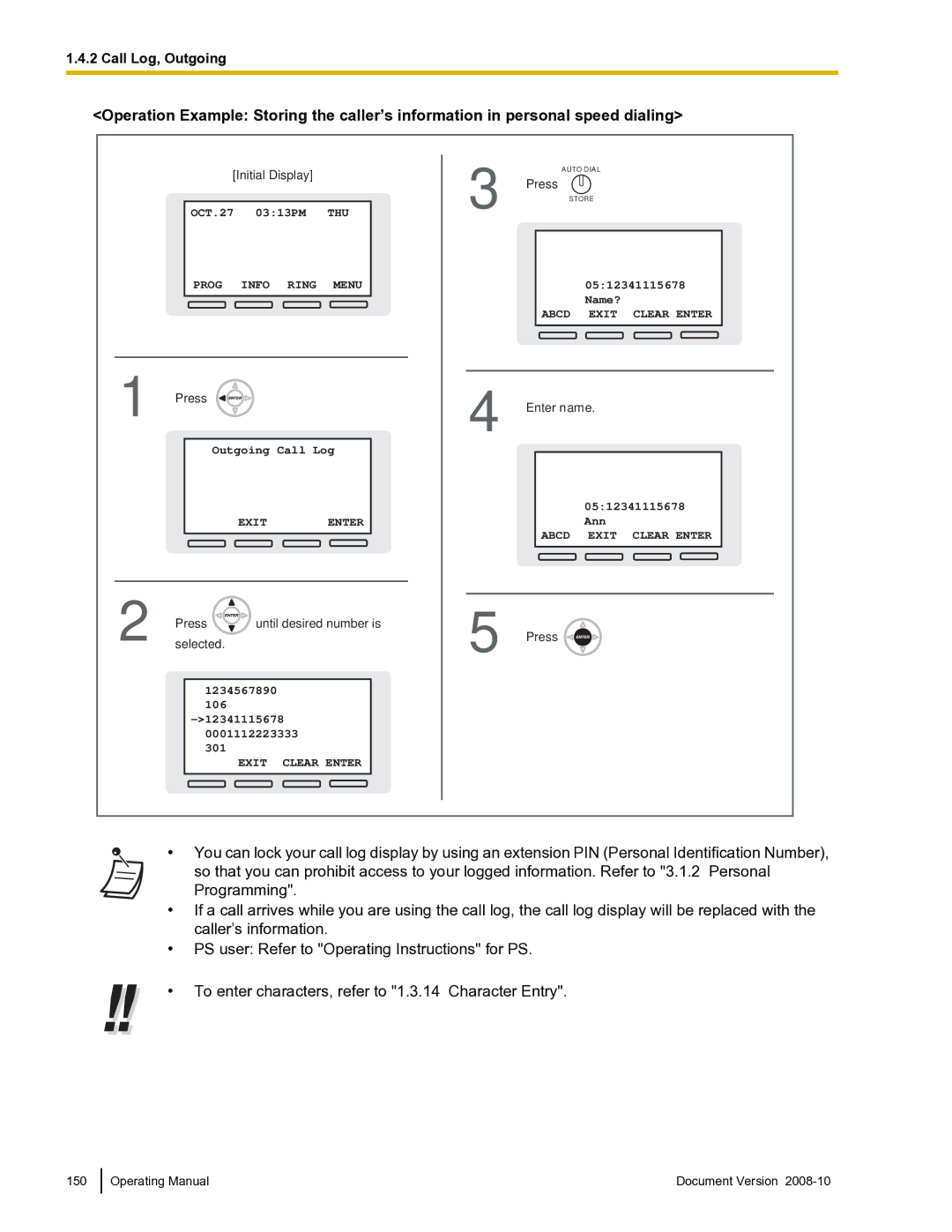 Panasonic KX-TDE600 manual Initial Display, Press Enter name, Until desired number is Press 