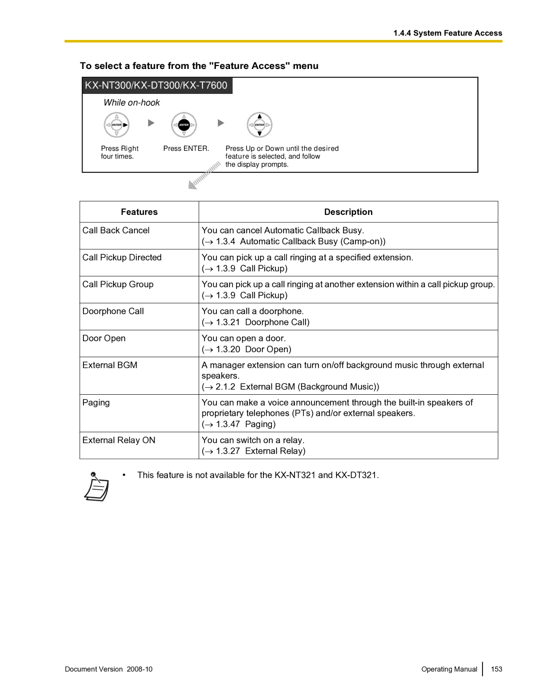 Panasonic KX-TDE600 manual To select a feature from the Feature Access menu, Features 