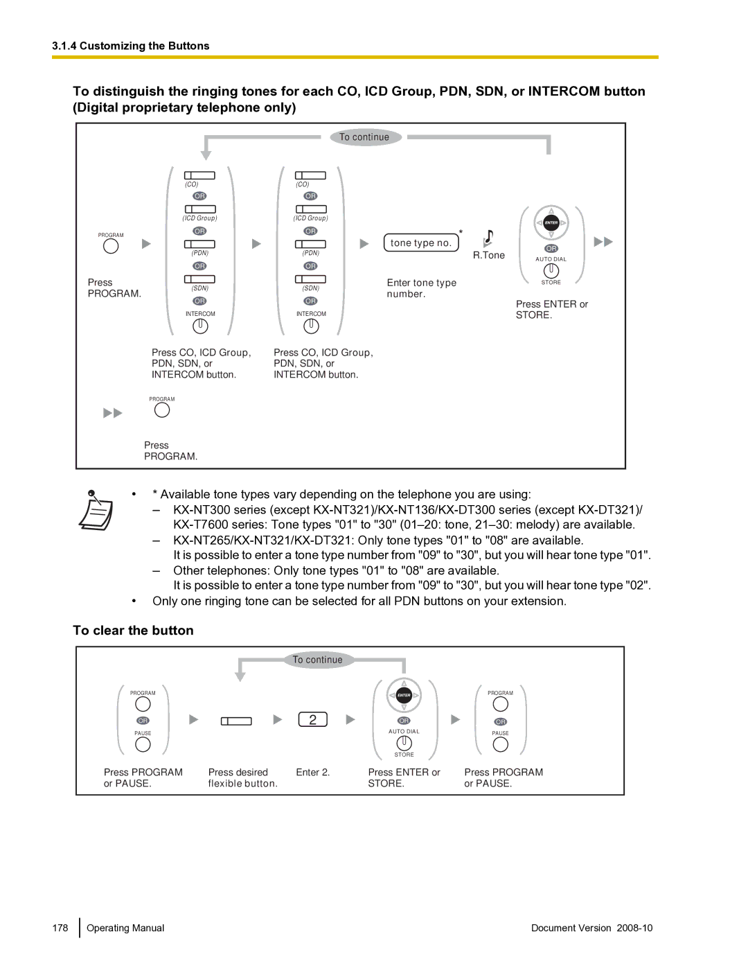 Panasonic KX-TDE600 manual To clear the button, Press CO, ICD Group PDN, SDN, or Intercom button, Or Pause Flexible button 