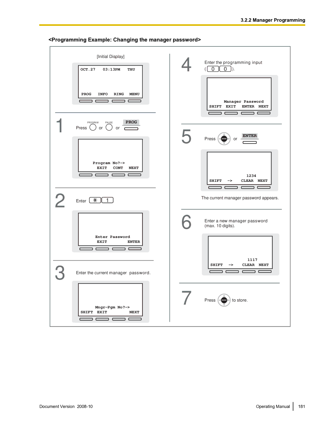 Panasonic KX-TDE600 manual Programming Example Changing the manager password, Enter the current manager password 