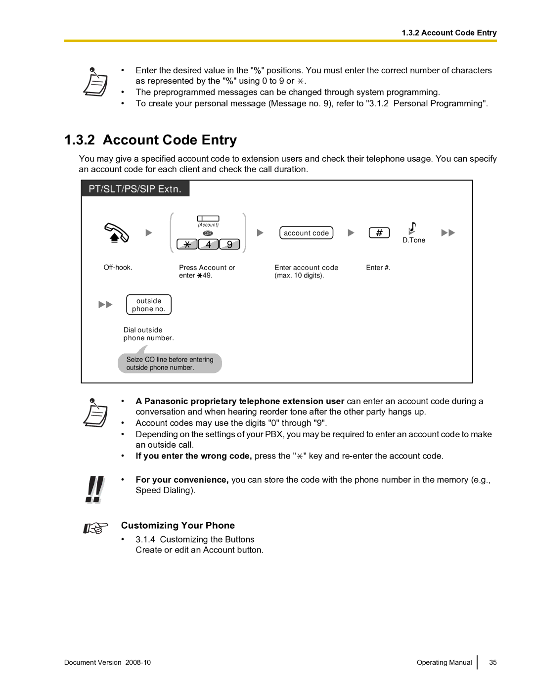 Panasonic KX-TDE600 manual Account Code Entry, Account code, Enter account code, Outside Phone no 