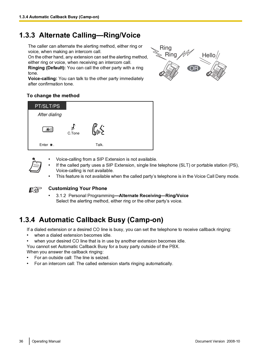 Panasonic KX-TDE600 manual Alternate Calling-Ring/Voice, Automatic Callback Busy Camp-on, To change the method 