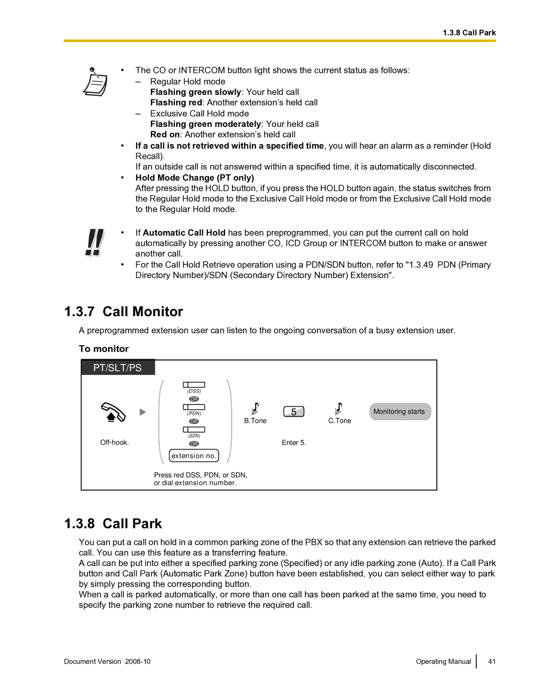 Panasonic KX-TDE600 manual Call Monitor, Call Park, To monitor 