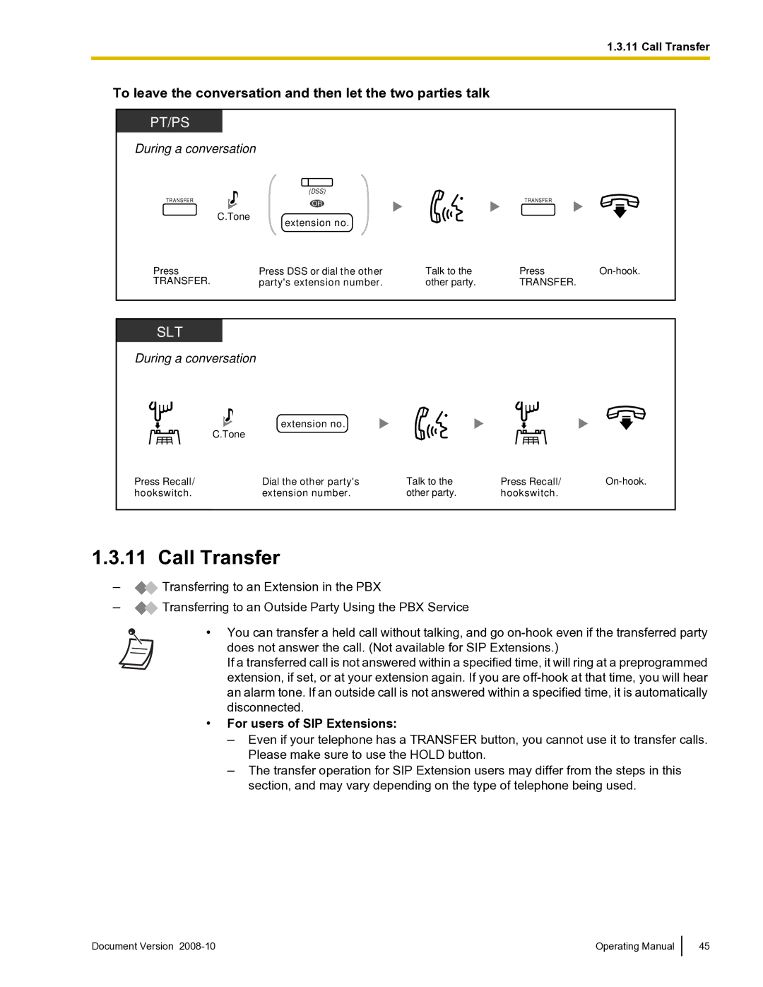 Panasonic KX-TDE600 manual Call Transfer, To leave the conversation and then let the two parties talk 