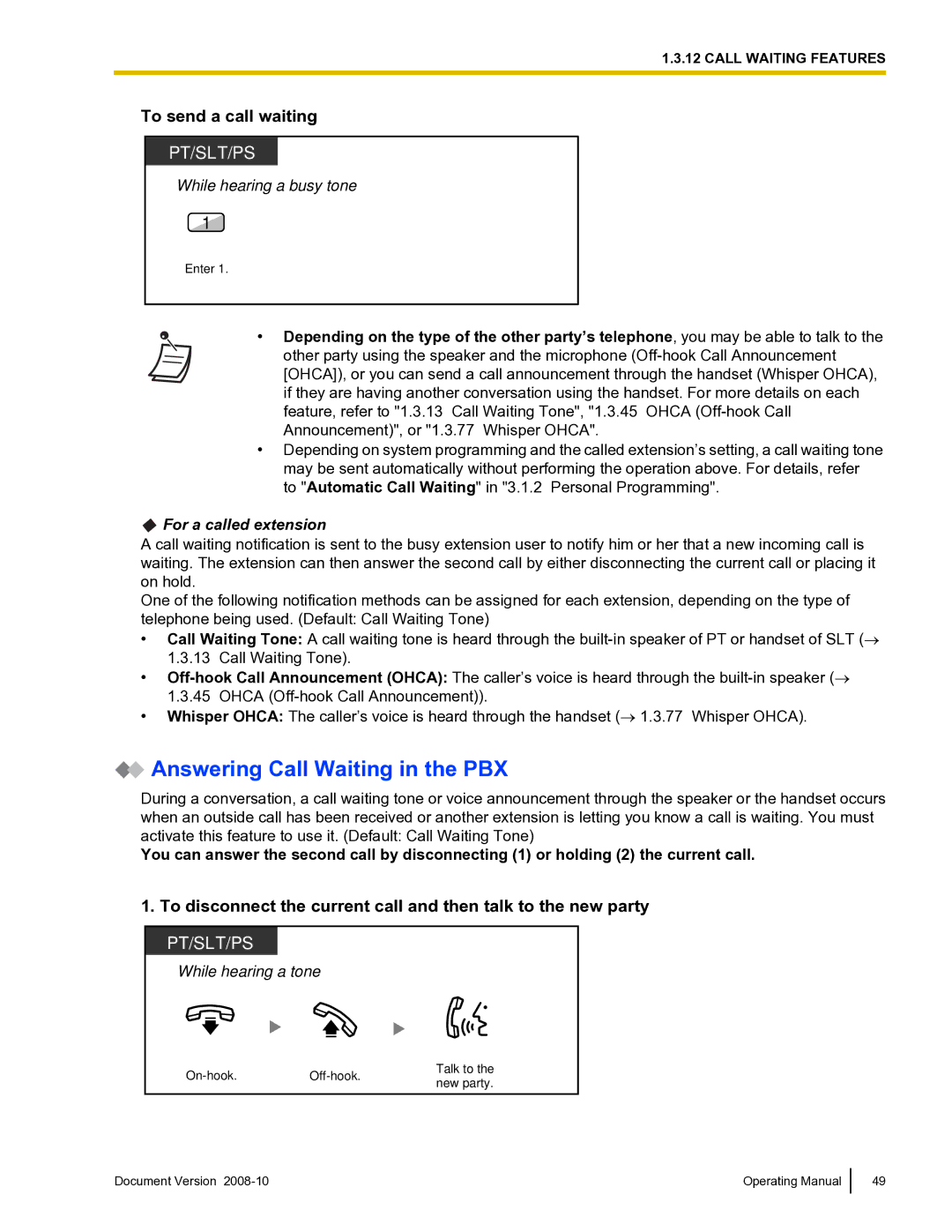 Panasonic KX-TDE600 manual Answering Call Waiting in the PBX, To send a call waiting 