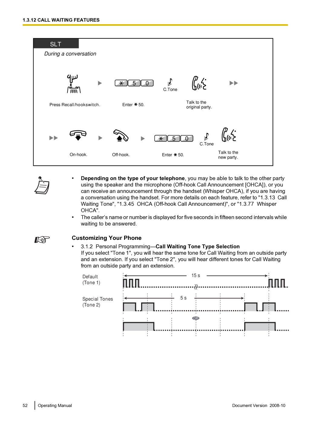 Panasonic KX-TDE600 manual Personal Programming-Call Waiting Tone Type Selection, 15 s 