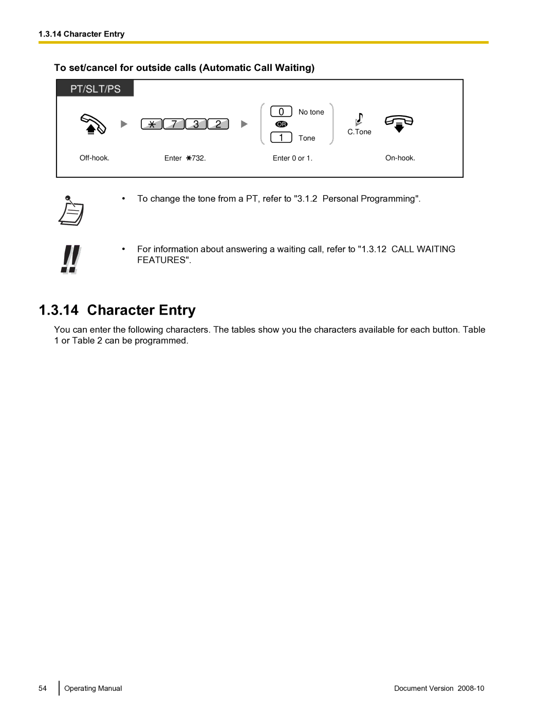 Panasonic KX-TDE600 manual Character Entry, To set/cancel for outside calls Automatic Call Waiting, 732 