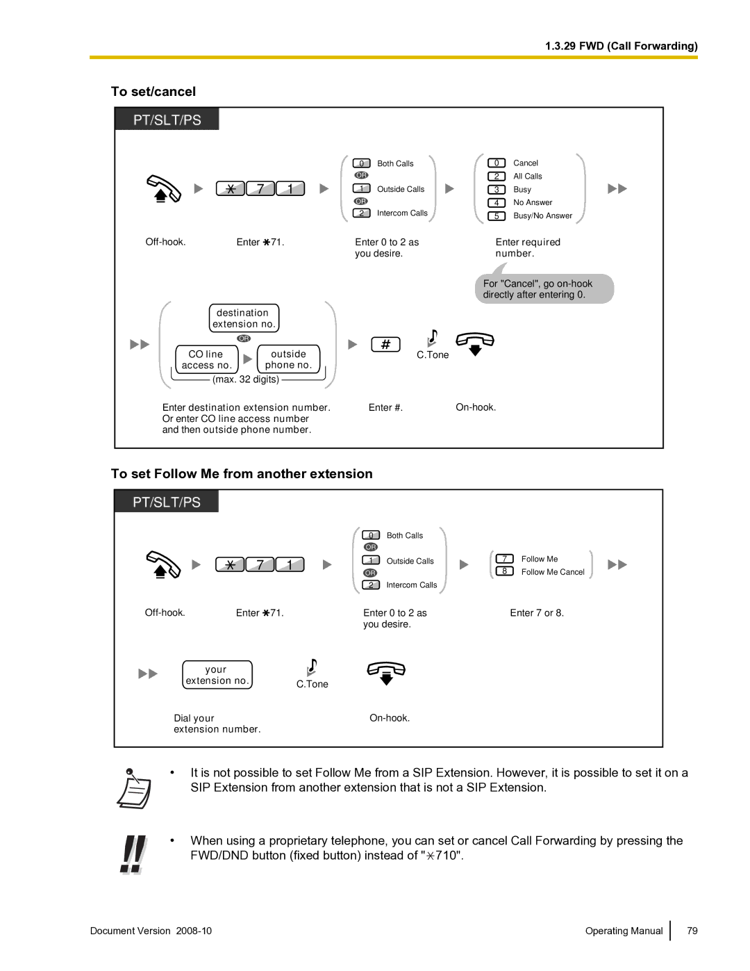 Panasonic KX-TDE600 To set Follow Me from another extension, Enter destination extension number, Your Extension no Tone 